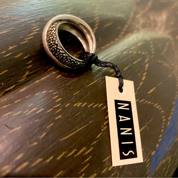 NWT NANIS Jewelers Brushed Sterling Silver and gemstone Cross Over Ring |Size 7 - Picture 7 of 13